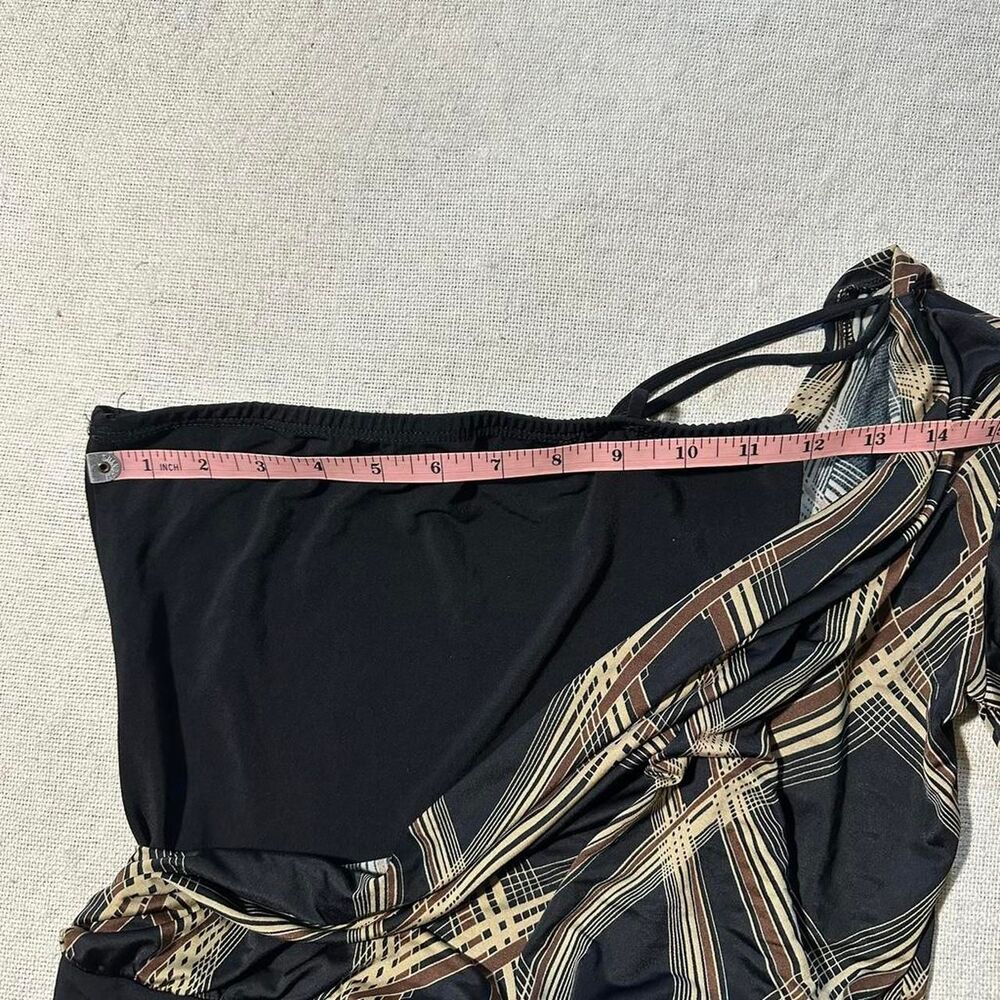 Rave Women's Small Black/Brown Abstract One Shoulder Top with Flared Sleeve - Picture 4 of 7
